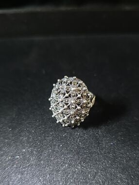 Vintage-Style Sterling Silver And Marchasite Filigree Dome Ring